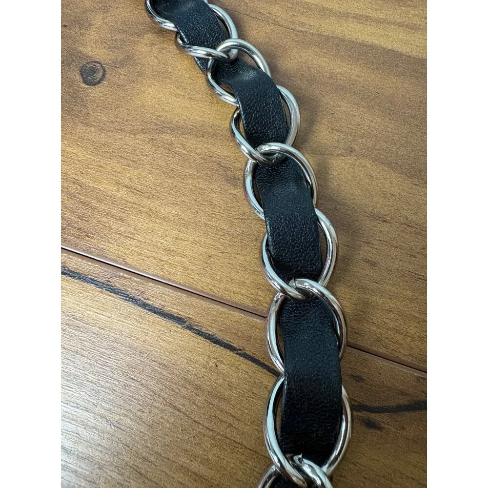 Y2K NEW Fabulosity Black Silver‎ Chain Link Belt Faux Leather Crown S/M Goth